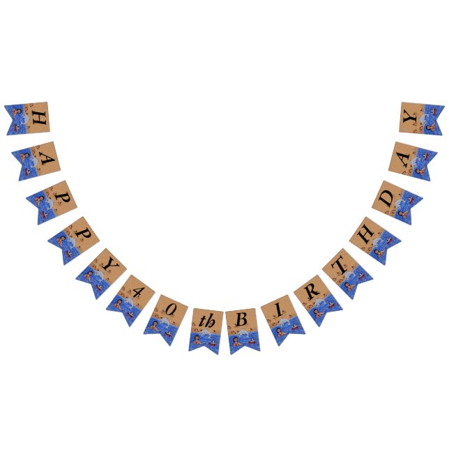 Happy Birthday Lady Cat Swimming in Ocean Beach Bunting (All)