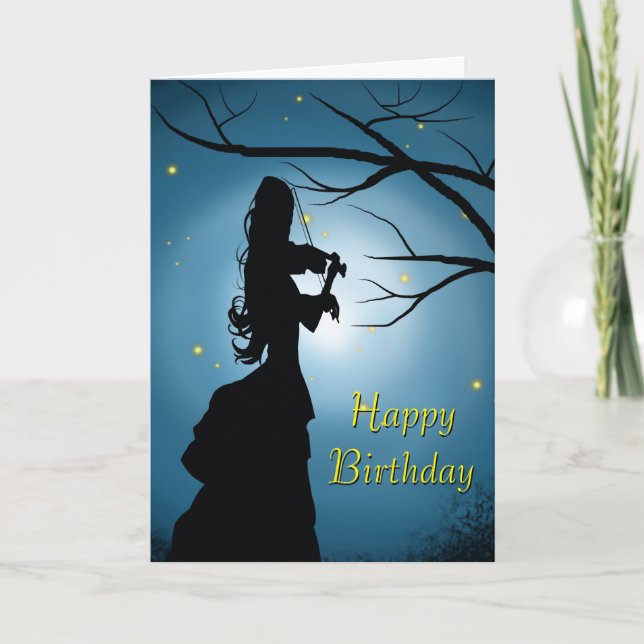 Happy Birthday Lady Playing A Violin Card (Front)
