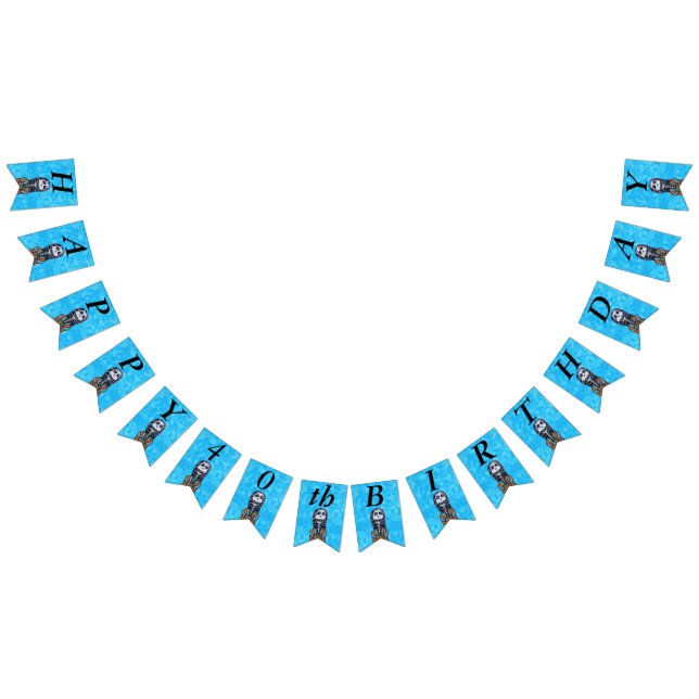 Happy Birthday Lady Skeleton Striped Cape Aqua  Bunting (All)