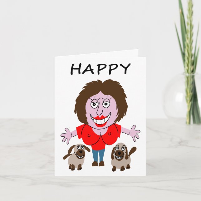 Happy Birthday Lady with Two Puppies Card (Front)