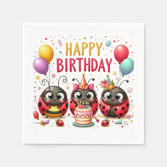 Happy Birthday Ladybugs Napkin (Front)