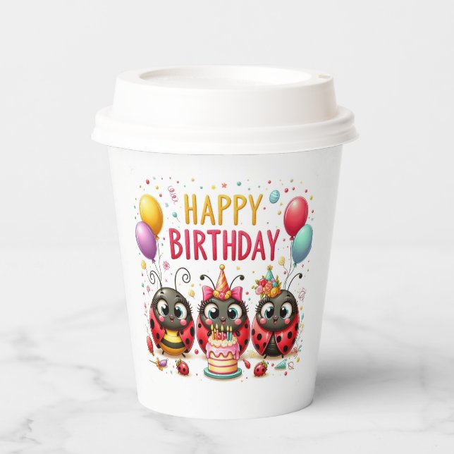 Happy Birthday Ladybugs Paper Cups (Front)