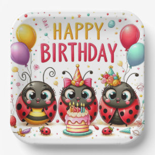 Happy Birthday Ladybugs Paper Plate