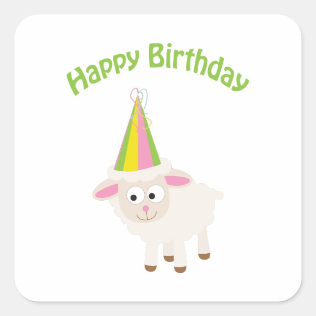 Happy Birthday Lamb Square Sticker (Front)