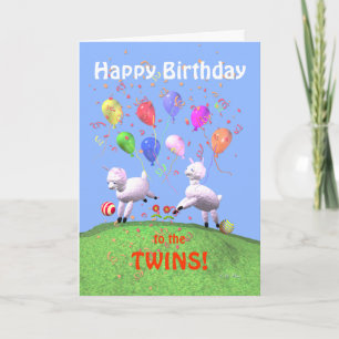 Happy Birthday Lambs for Twins Card