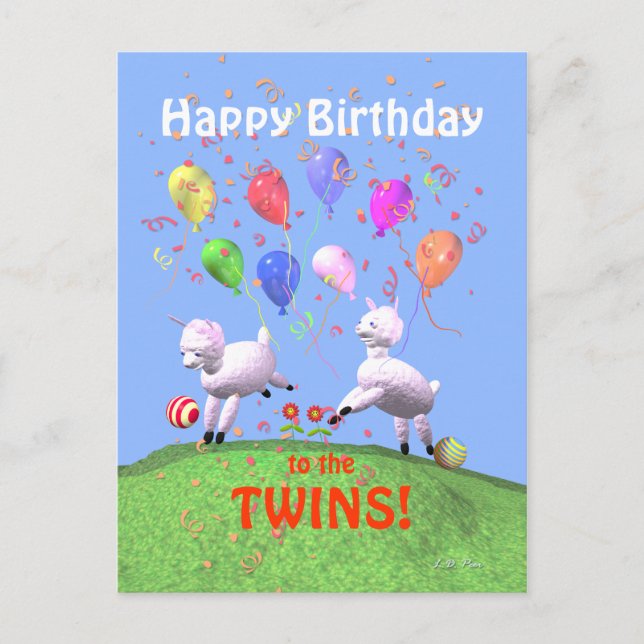 Happy Birthday Lambs for Twins Postcard (Front)
