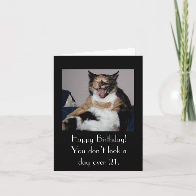 Happy Birthday Laughing Cat Card (Front)