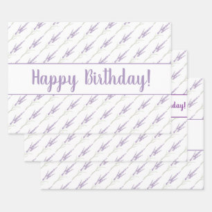 Happy Birthday Lavender Flower Bundles Wrapping Paper Sheet
