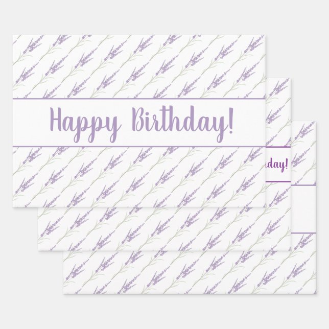 Happy Birthday Lavender Flower Bundles Wrapping Paper Sheet (Set)