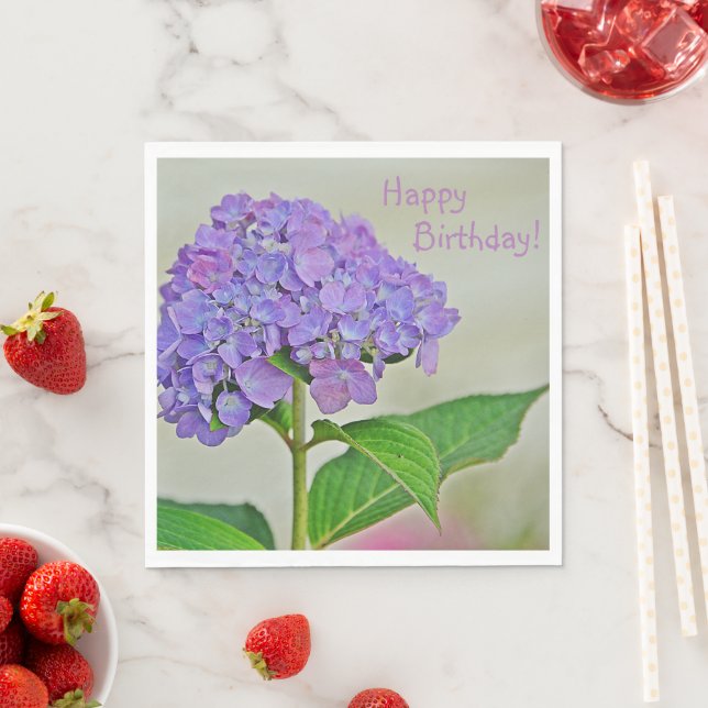 Happy Birthday Lavender Hydrangea Napkin (Insitu)