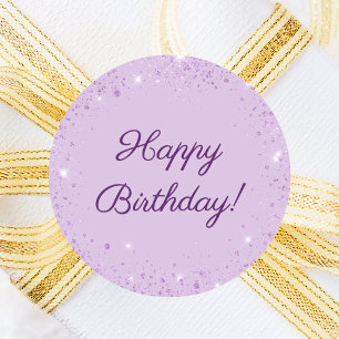 Happy Birthday lavender purple glitter Classic Round Sticker
