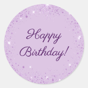 Happy Birthday lavender purple glitter Classic Round Sticker