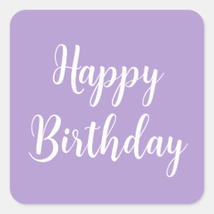 Happy Birthday Lavender Purple White Custom Colour Square Sticker