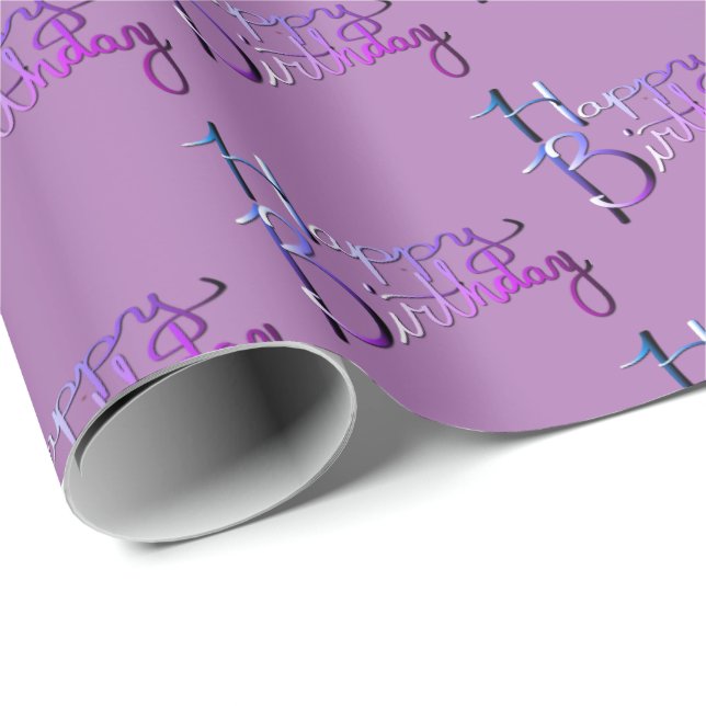 "Happy Birthday" Lavender Silvery Gradient Wrapping Paper (Roll Corner)