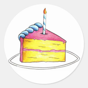 Happy Birthday Layer Cake Slice w/ Candle Stickers