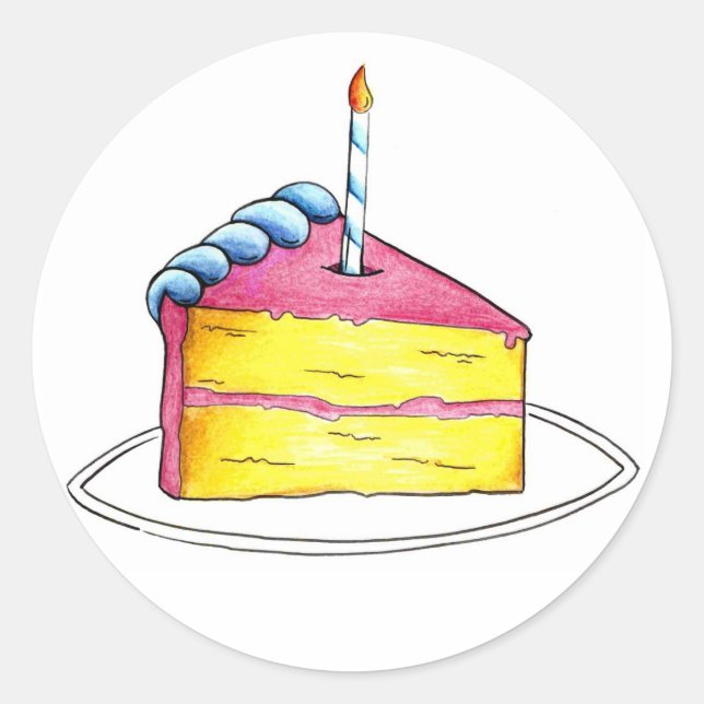 Happy Birthday Layer Cake Slice w/ Candle Stickers (Front)