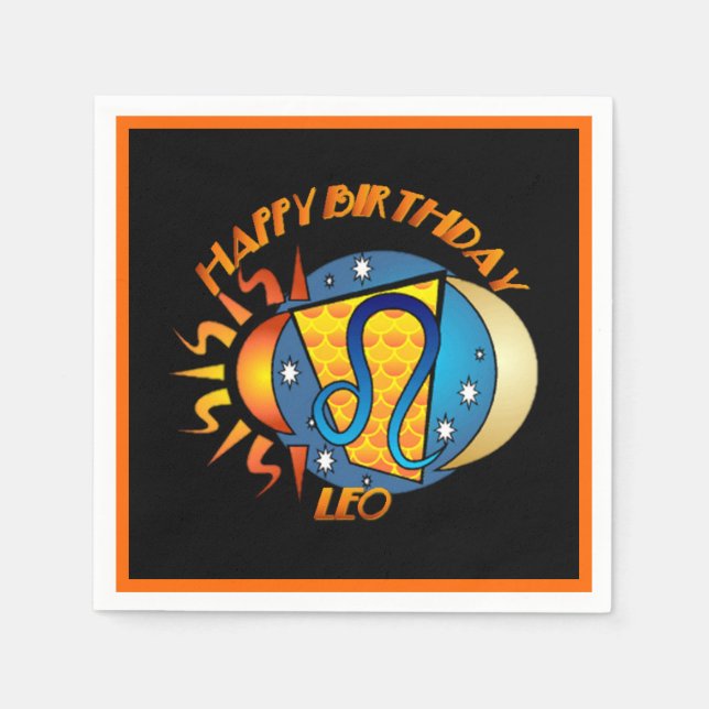 Happy Birthday Leo Zodiac Birth Sign Napkins (Front)