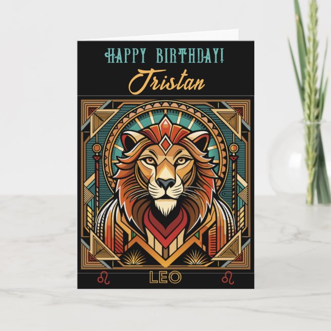 Happy Birthday Leo Zodiac Design Card (Front)