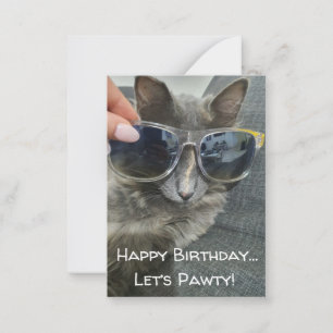 "happy birthday let's pawty" funny cat photo card