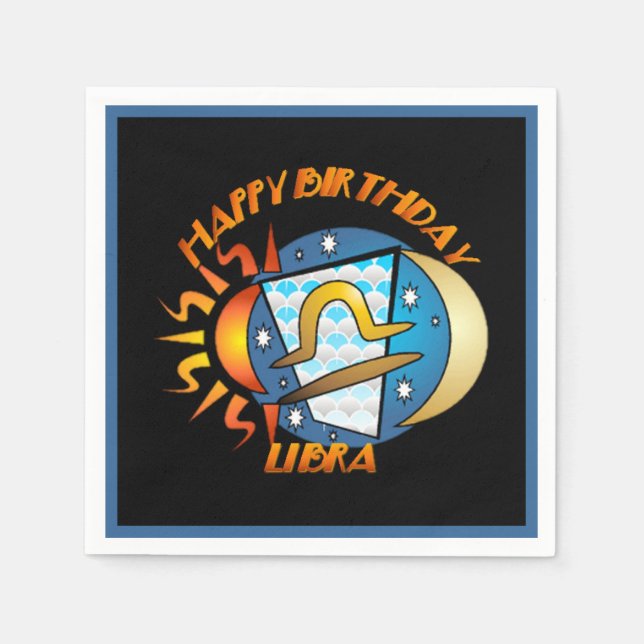 Happy Birthday Libra Zodiac Birth Sign Napkins (Front)