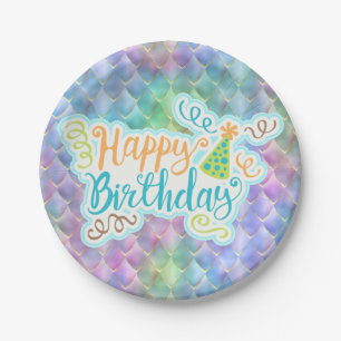 Happy Birthday Light Blue Dragon Scaled 7" Plate