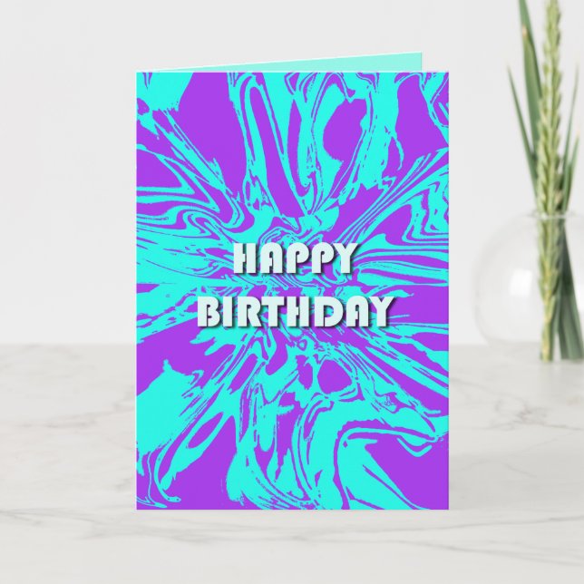 Happy Birthday Lilac Aqua Psychedelic Flower Card (Front)