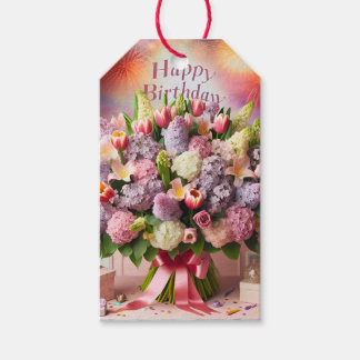 Happy Birthday, lilac bouquet, by Natasha Us   Gift Tags