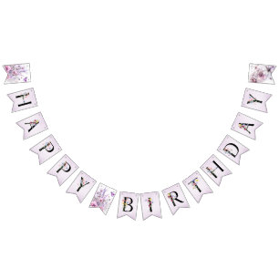 Happy Birthday Lilac Butterfly Watercolor Bunting