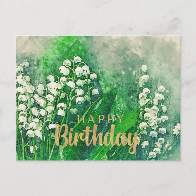 Happy Birthday Lily of the Valley Flowers Postcard (Front)