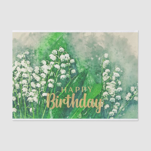 Happy Birthday Lily of the Valley Flowers Tissue Paper (Front)