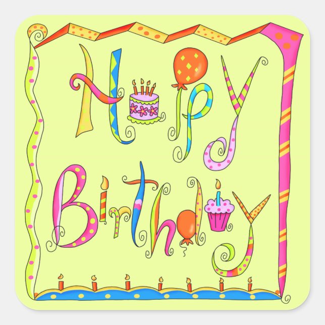 Happy Birthday Lime Green Sticker (Front)