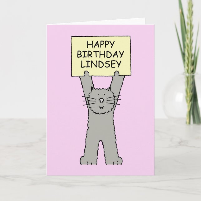 Happy Birthday Lindsey Carton Cat Card (Front)