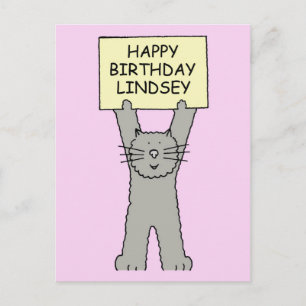 Happy Birthday Lindsey Carton Cat Postcard