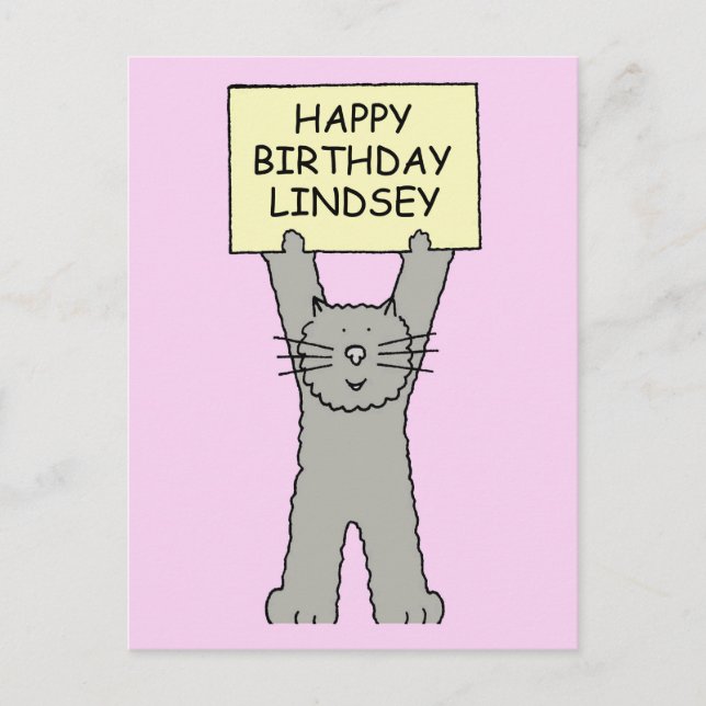 Happy Birthday Lindsey Carton Cat Postcard (Front)