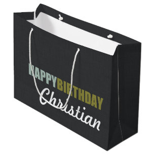Happy Birthday Linen Grey Personalised Large Gift Bag