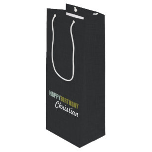 Happy Birthday Linen Grey Wine Gift Bag
