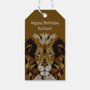 Happy Birthday Lion Double Line Text Gift Tags