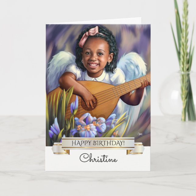 Happy Birthday. Little Angel with Lute Card (Front)