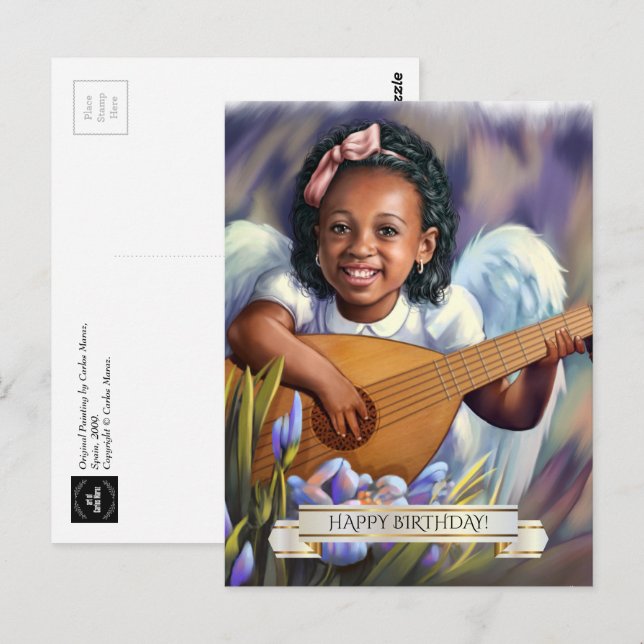 Happy Birthday. Little Angel with Lute Postcard (Front/Back)