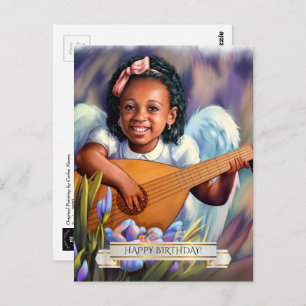 Happy Birthday. Little Angel with Lute Postcard