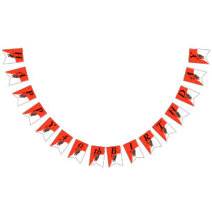 Happy Birthday Little Boys Riding Sled Snow Red Bunting