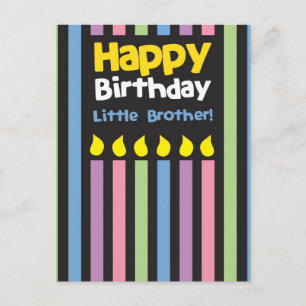 Happy Birthday little Brother stripey Postcard