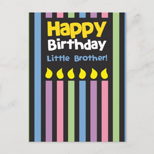 Happy Birthday little Brother stripey Postcard (Front)