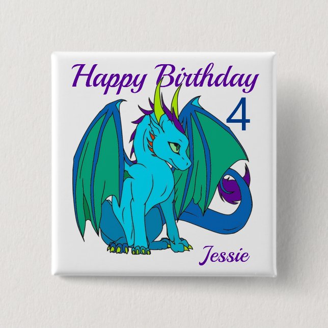 Happy Birthday Little Dragon Personalise Button (Front)