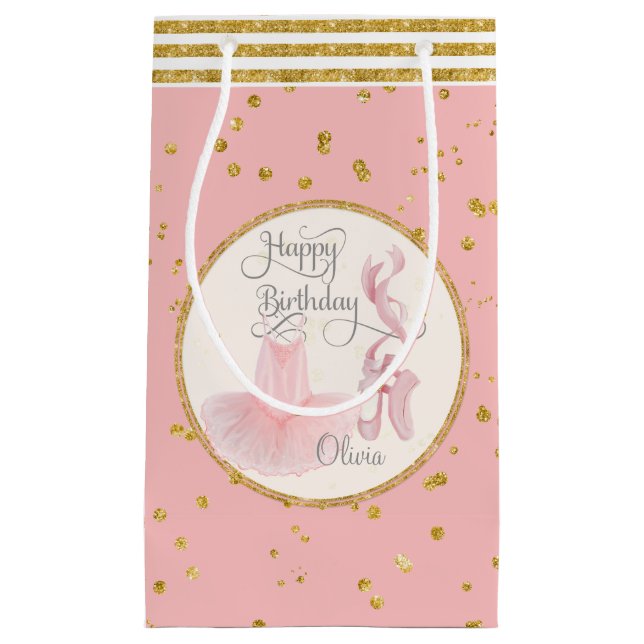 Happy Birthday Little Girl Ballet Tutu n Slippers Small Gift Bag (Front)