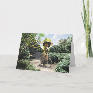 Happy Birthday Little Girl on Footpath Riding a bi Card
