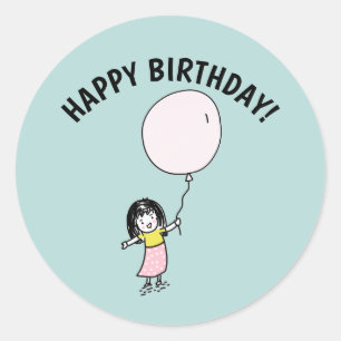 HAPPY BIRTHDAY LITTLE GIRL WITH BALLOON STICKERS