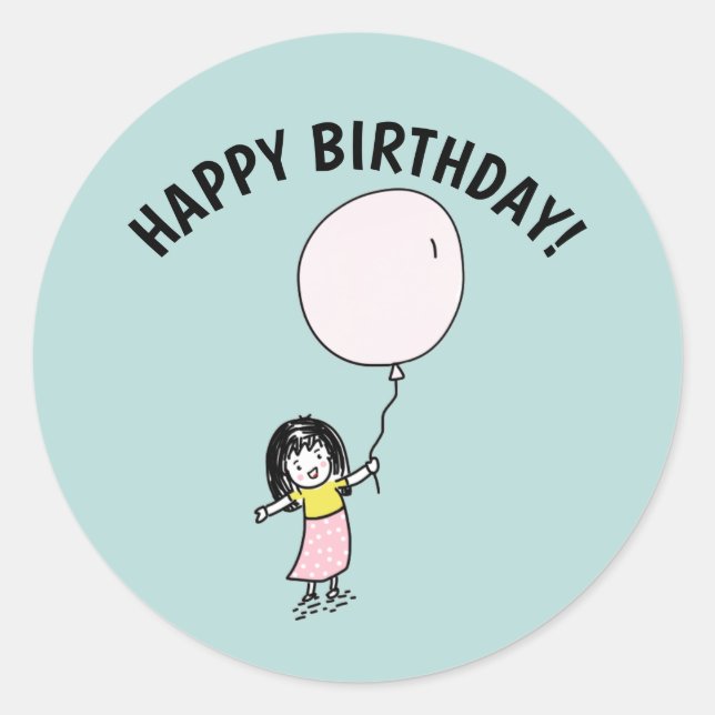 HAPPY BIRTHDAY LITTLE GIRL WITH BALLOON STICKERS (Front)