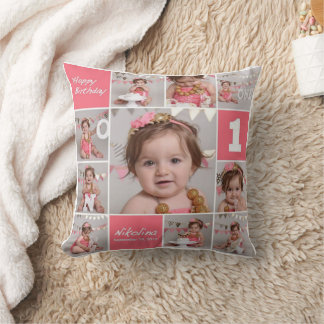 Happy Birthday Little One Photo Collage Cushion