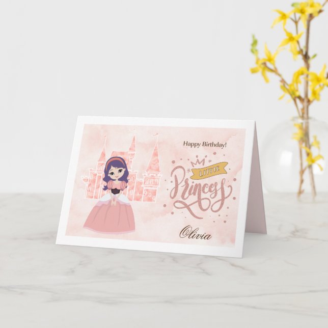 Happy Birthday, Little Princess. Custom Name Card (Yellow Flower)